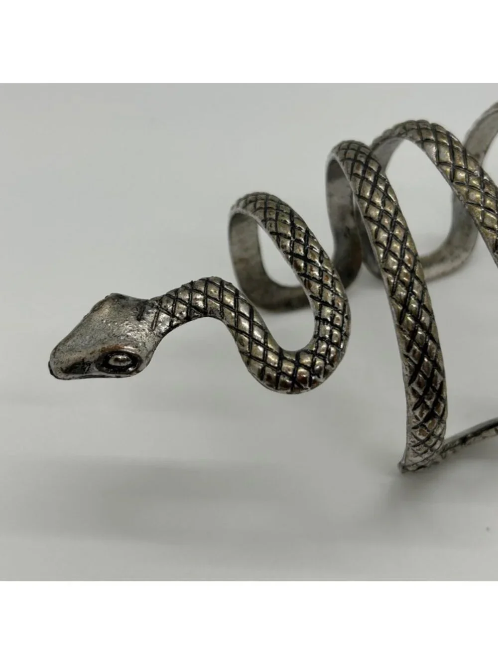 Vintage Snake Cuff Bracelet Gothic Punk Serpent Silver-tone Adjustable Bangle - Picture 6 of 10